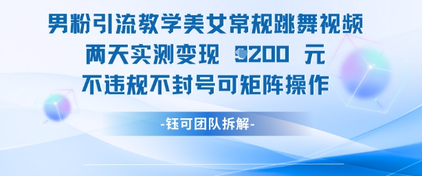 男粉引流教学美女常规跳舞视频两天实测变现1k+，不违规不封号可矩阵操作-云泽轻创网