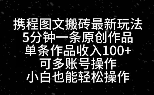 携程图文搬砖最新玩法，5分钟一条原创作品，单条作品收入100+-云泽轻创网