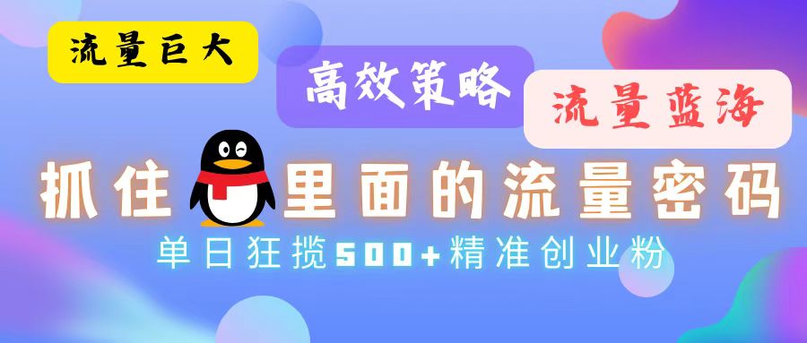 流量蓝海，抓住QQ里面的流量密码！高效策略，单日狂揽500+精准创业粉-云泽轻创网