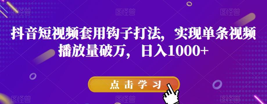 抖音短视频套用钩子打法，实现单条视频播放量破万，日入1000+【揭秘】-云泽轻创网