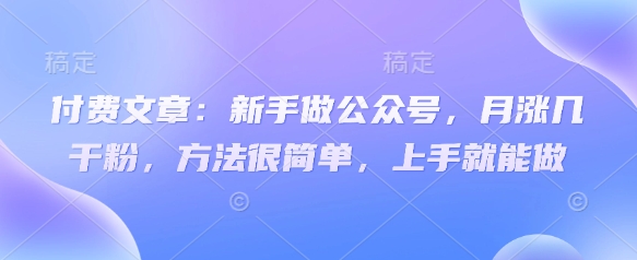 付费文章：新手做公众号，月涨几干粉，方法很简单，上手就能做-云泽轻创网