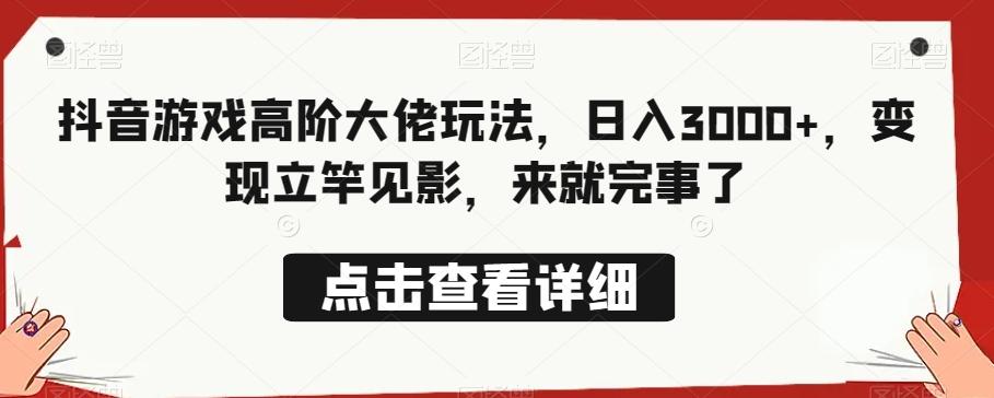 抖音游戏高阶大佬玩法，日入3000+，变现立竿见影，来就完事了-云泽轻创网