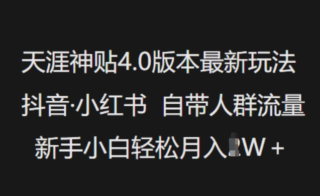 天涯神贴4.0版本最新玩法，抖音·小红书自带人群流量，新手小白轻松月入过W-云泽轻创网