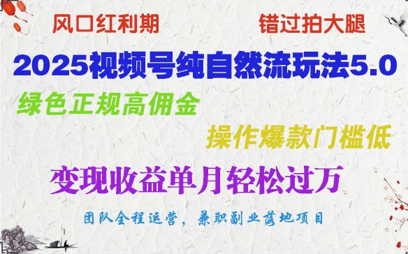 2025视频号纯自然流玩法5.0,绿色正规高佣金,操作爆款门槛低,变现收益单月轻松过万-云泽轻创网