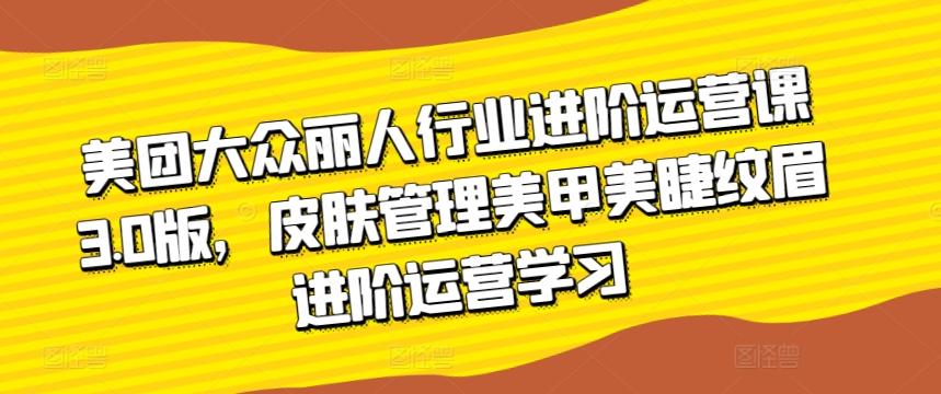 美团大众丽人行业进阶运营课3.0版，皮肤管理美甲美睫纹眉进阶运营学习-云泽轻创网