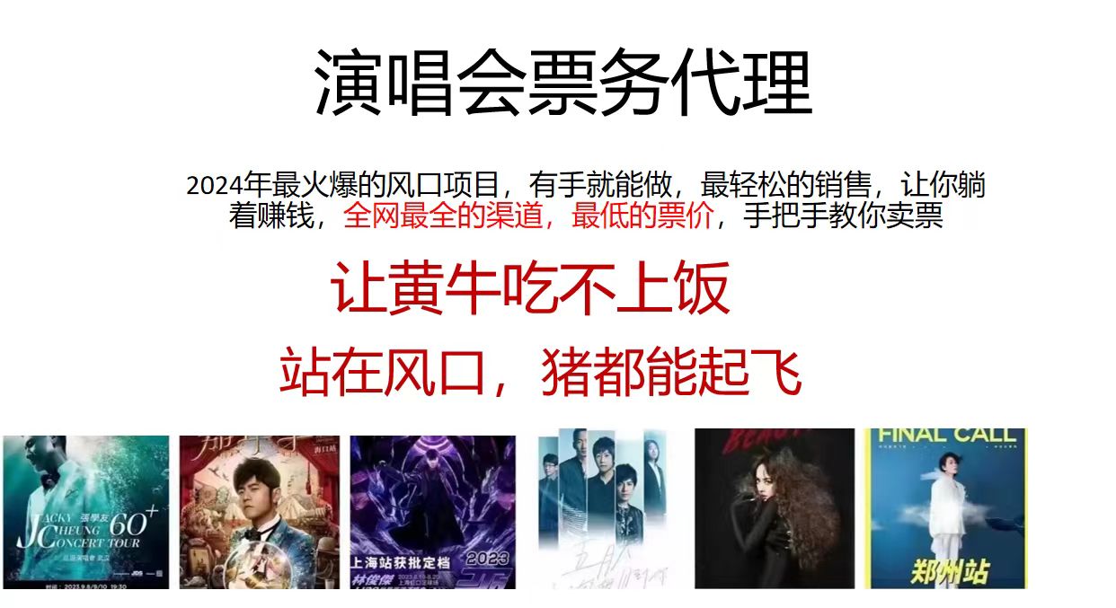 演唱会票务代理，2024年最火爆风口项目，全网最低的票价，小白一分钟上手日入2000+-云泽轻创网