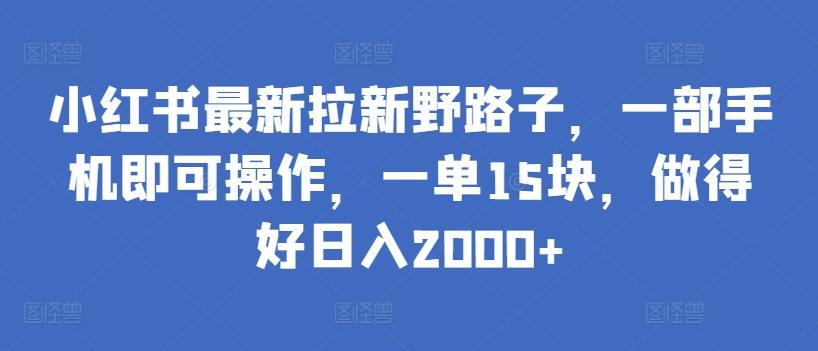 小红书最新拉新野路子，一部手机即可操作，一单15块，做得好日入2000+【揭秘】-云泽轻创网