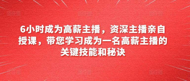 6小时成为高薪主播，资深主播亲自授课，带您学习成为一名高薪主播的关键技能和秘诀-云泽轻创网