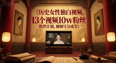 历史女性独白视频，13个视频10w粉丝，伙伴计划，视频号分成等-云泽轻创网