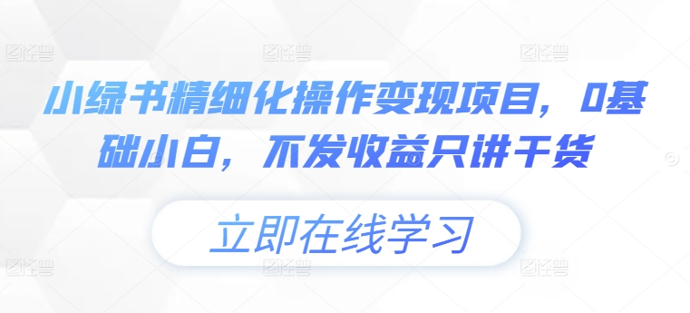 小绿书精细化操作变现项目，0基础小白，不发收益只讲干货-云泽轻创网