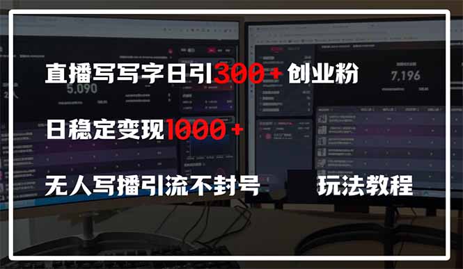 直播写写字日引300+创业粉，日稳定变现600+无人写播引流不封号，玩法教程-云泽轻创网