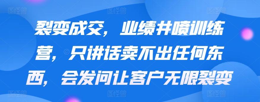 裂变成交，业绩井喷训练营，只讲话卖不出任何东西，会发问让客户无限裂变-云泽轻创网