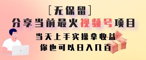 无保留分享当前最火视频号项目,当天上手实操拿收益,你也可以日入几百-云泽轻创网