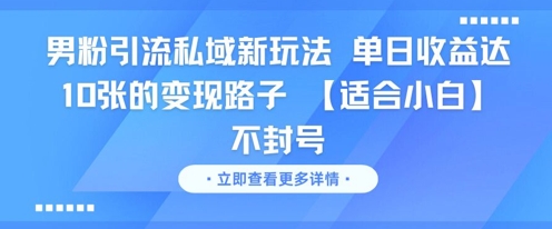 男粉引流私域新玩法，单日收益达10张的变现路子 【适合小白】不封号-云泽轻创网