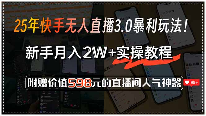 25年快手无人直播3.0暴利玩法！，新手月入2W+实操教程，附赠价值598元...-云泽轻创网
