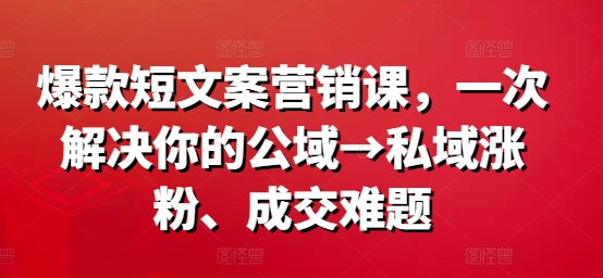 爆款短文案营销课，一次解决你的公域→私域涨粉、成交难题-云泽轻创网