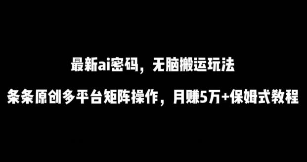 最新ai流量密码，傻瓜式搬运玩法，条条原创，多平台矩阵操作，月赚5万+保姆式教程【揭秘】-云泽轻创网