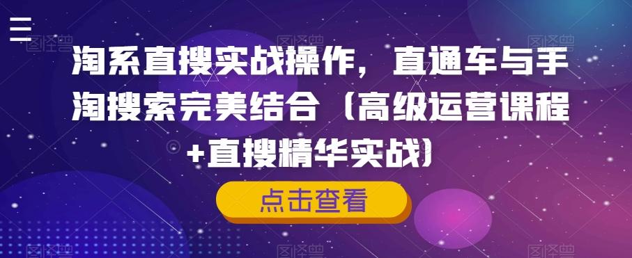 淘系直搜实战操作，直通车与手淘搜索完美结合（高级运营课程+直搜精华实战）-云泽轻创网