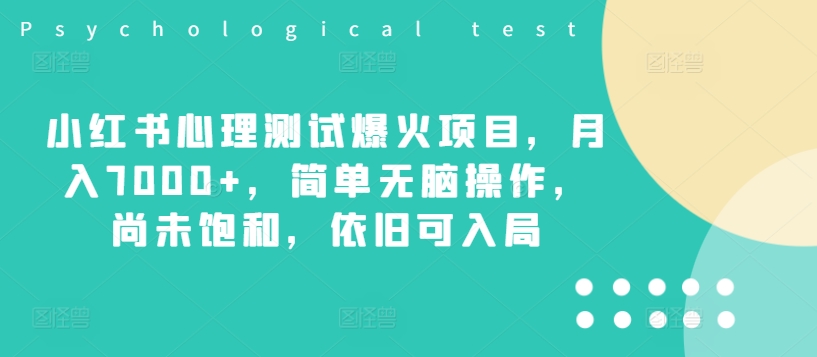 小红书心理测试爆火项目，月入7000+，简单无脑操作，尚未饱和，依旧可入局-云泽轻创网