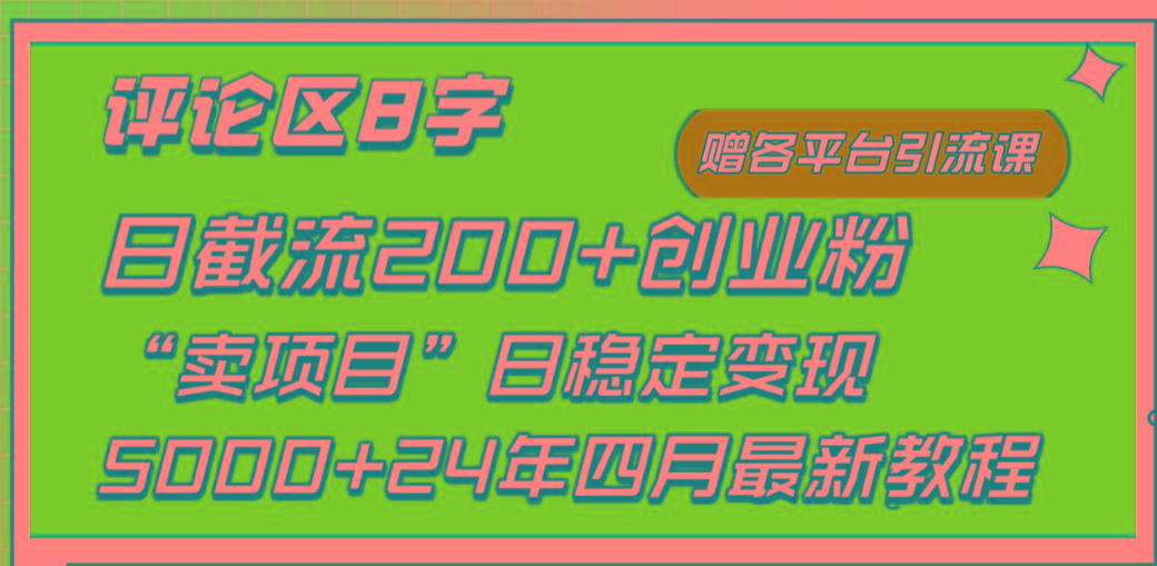 (9851期)评论区8字日载流200+创业粉  日稳定变现5000+24年四月最新教程！-云泽轻创网