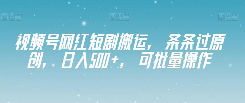 视频号网红短剧搬运，条条过原创，日入500+，可批量操作【揭秘】-云泽轻创网