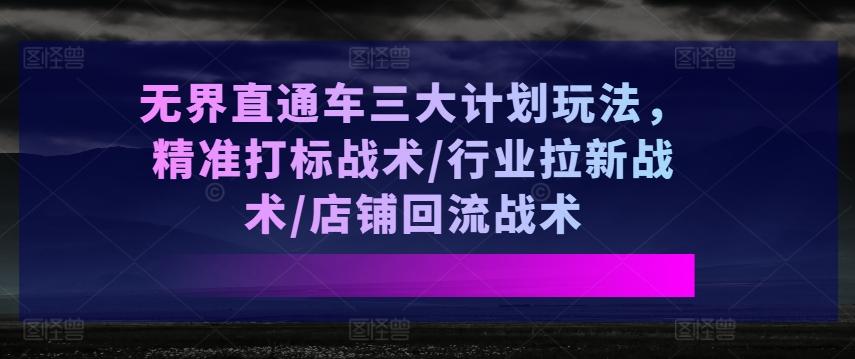 无界直通车三大计划玩法，精准打标战术/行业拉新战术/店铺回流战术-云泽轻创网