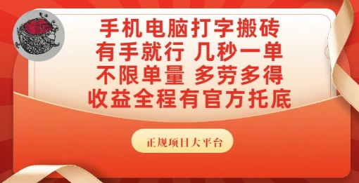 手机电脑打字搬砖，副业可发展主业来做蓝海项目，有手就行，几秒一单，不限单量，多劳多得【揭秘】-云泽轻创网