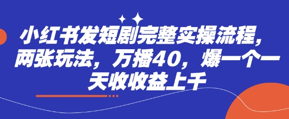 小红书发短剧完整实操流程，两张玩法，万播40，爆一个一天收收益上千-云泽轻创网