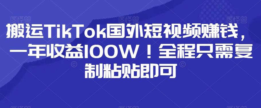 搬运TikTok国外短视频赚钱，一年收益100W！全程只需复制粘贴即可-云泽轻创网