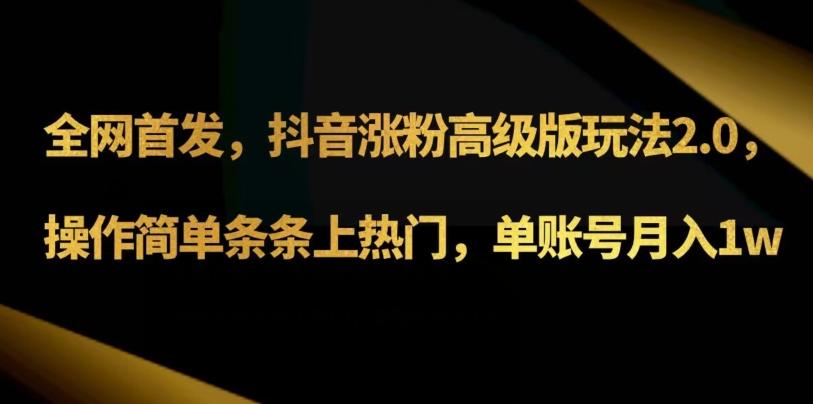 抖音涨粉高级版玩法3.0，操作简单条条上热门，单账号月入1w可批量矩阵（附1500素材）-云泽轻创网