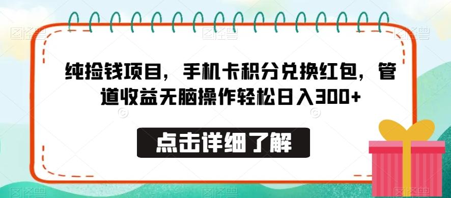 纯捡钱项目，手机卡积分兑换红包，管道收益无脑操作轻松日入300+-云泽轻创网
