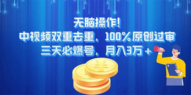 无脑操作!中视频双重去重，100%原创过审，三天必爆号，月入3万+-云泽轻创网