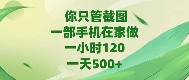 你只管截图，一部手机在家做，一小时120，-天500+-云泽轻创网