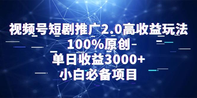 视频号短剧推广2.0高收益玩法，100%原创，单日收益3000+，小白必备项目-云泽轻创网