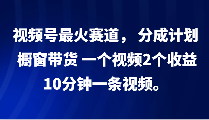 视频号最火赛道， 分成计划， 橱窗带货，一个视频2个收益，10分钟一条视频。-云泽轻创网