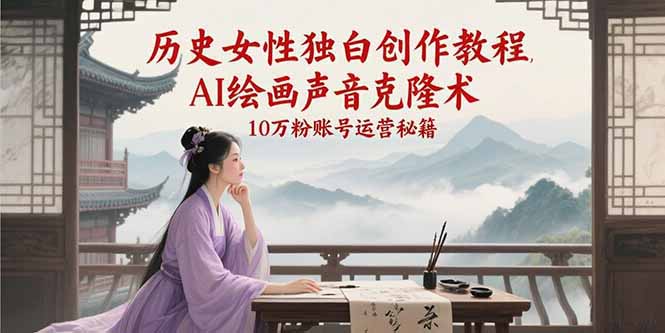 历史女性独白创作教程，AI绘画声音克隆术，10万粉账号运营秘籍-云泽轻创网
