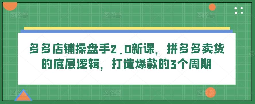 多多店铺操盘手2.0新课，拼多多卖货的底层逻辑，打造爆款的3个周期-云泽轻创网