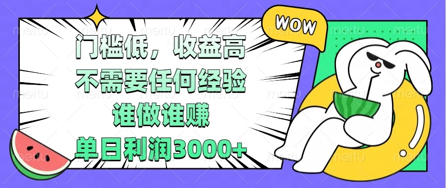门槛低，收益高，不需要任何经验，谁做谁赚，单日利润3000+-云泽轻创网