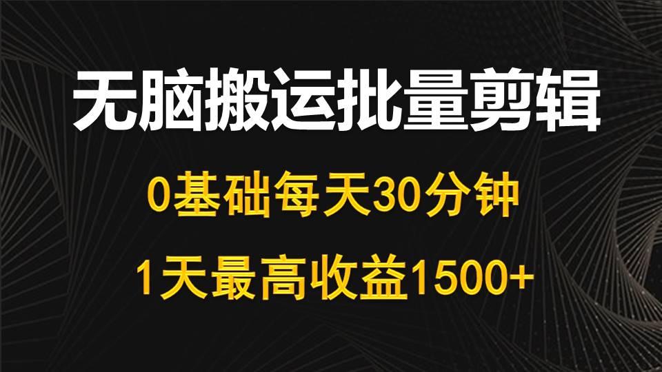 (10008期)每天30分钟，0基础无脑搬运批量剪辑，1天最高收益1500+-云泽轻创网