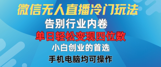 微信无人直播冷门玩法，告别行业内卷，单日轻松变现四位数，小白的创业首选【揭秘】-云泽轻创网