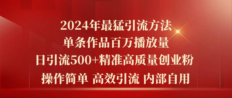 2024年最猛暴力引流方法，单条作品百万播放 单日引流500+高质量精准创业粉-云泽轻创网
