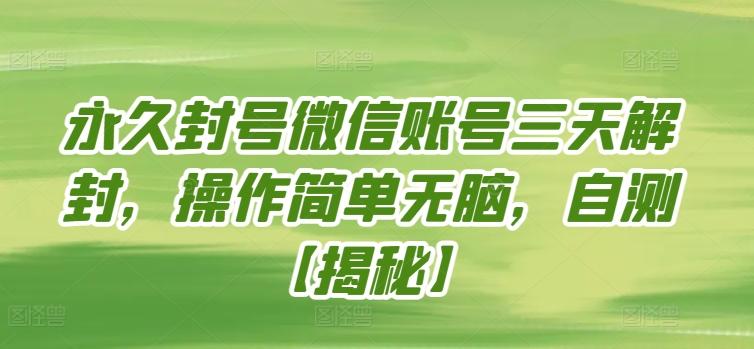 永久封号微信账号三天解封，操作简单无脑，自测【揭秘】-云泽轻创网