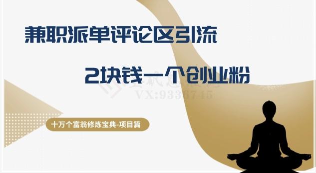 十万个富翁修炼宝典之11.兼职派单评论区引流，2块钱一个创业粉-云泽轻创网