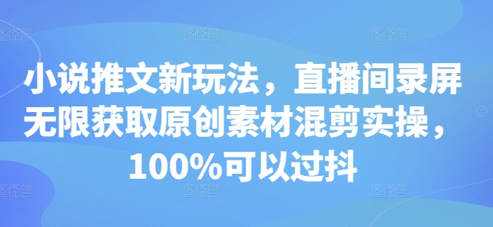 小说推文新玩法，直播间录屏无限获取原创素材混剪实操，100%可以过抖-云泽轻创网