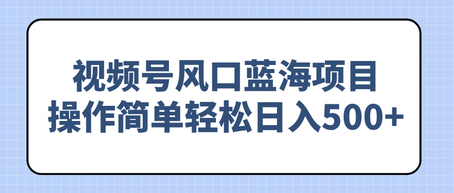 视频号风口蓝海项目，操作简单轻松日入500+-云泽轻创网