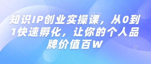 知识IP创业实操课，从0到1快速孵化，让你的个人品牌价值百W-云泽轻创网