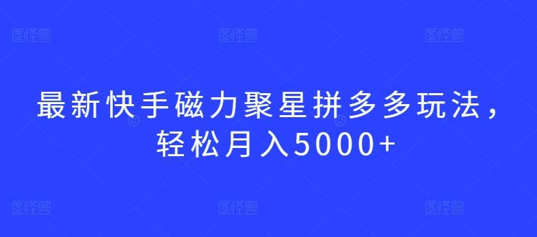 最新快手磁力聚星拼多多玩法，轻松月入5000+【揭秘】-云泽轻创网