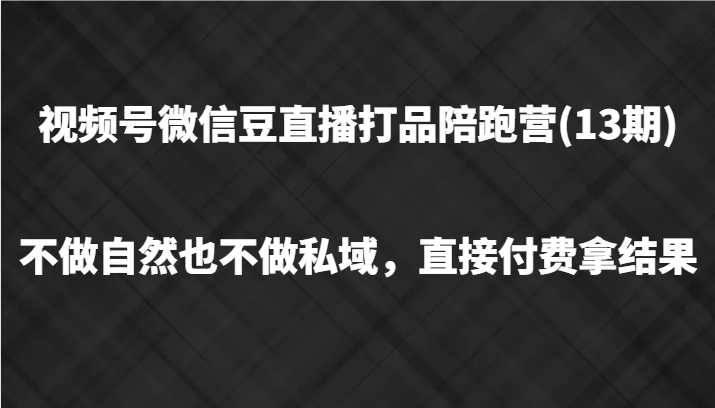 视频号微信豆直播打品陪跑(13期)，不做不自然流不做私域，直接付费拿结果-云泽轻创网