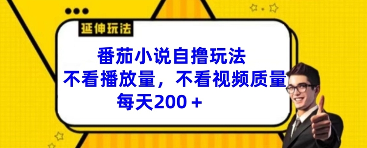 番茄小说自撸玩法，不看播放量，不看视频质量，每天200+【揭秘】-云泽轻创网