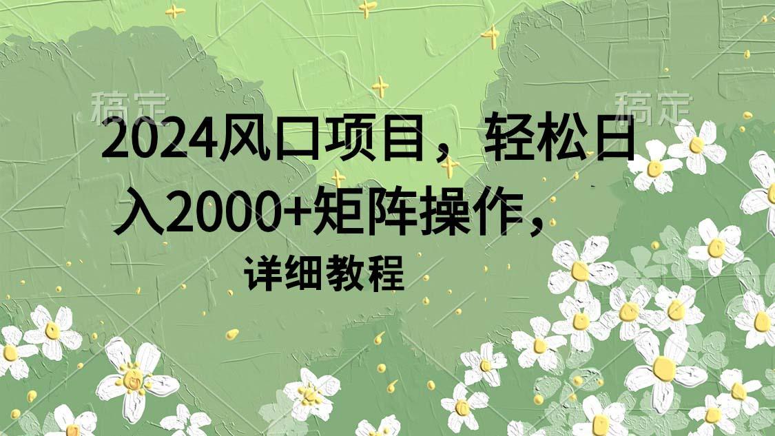 (9652期)2024风口项目，轻松日入2000+矩阵操作，详细教程-云泽轻创网